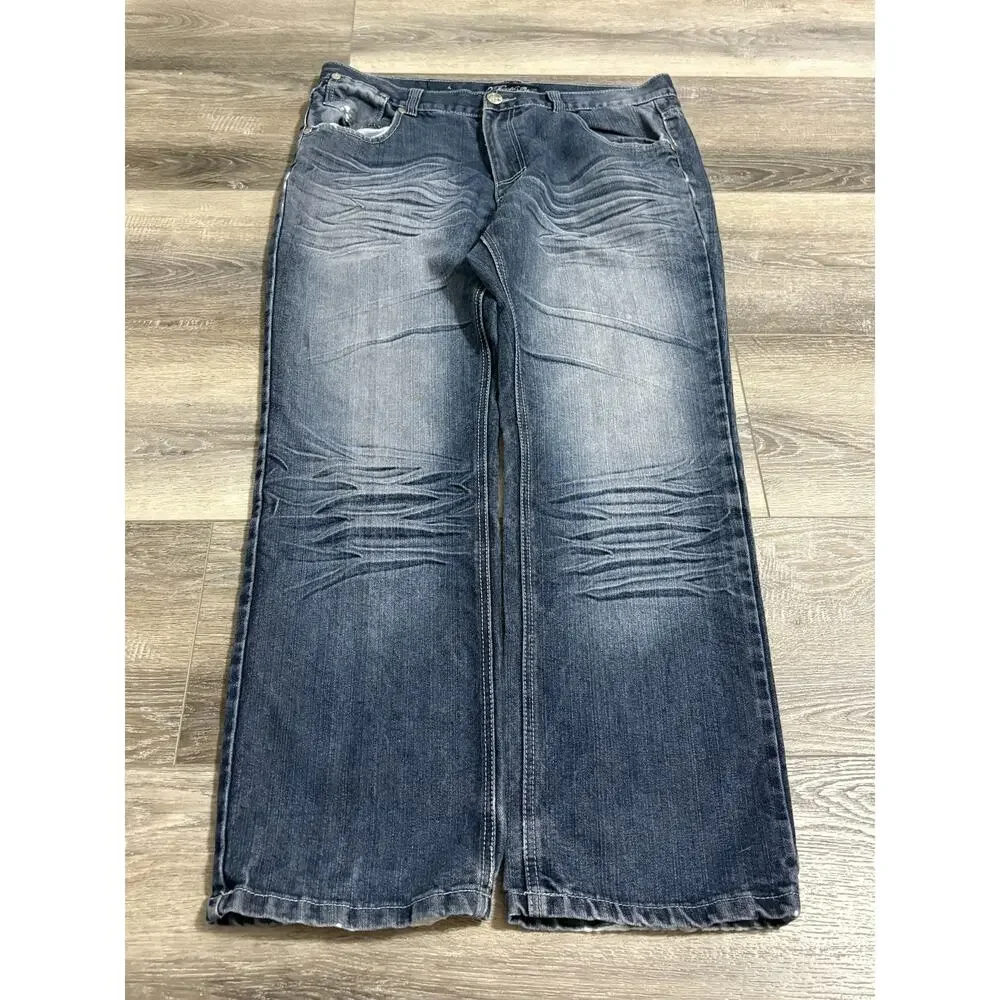 Pacific Blue Washed Baggy Jeans Y2K Streetwear Skater Retro - Men’s 36x30